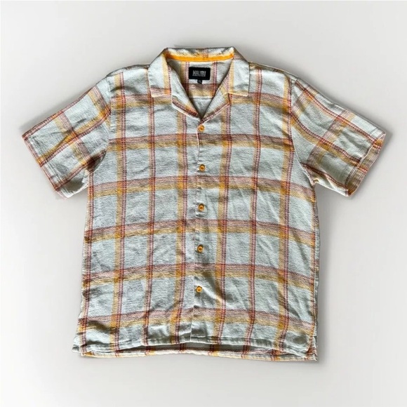 Malibu By Drill Cotton Blend Hawaiian Shirt Men's Size XL Plaid Check Breathable - Picture 2 of 13